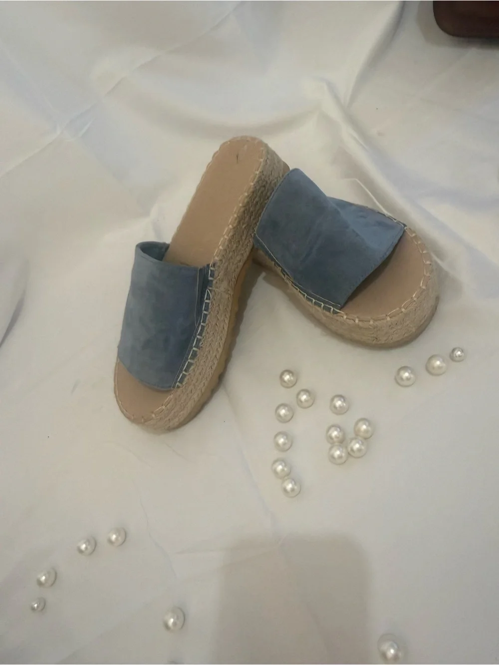 Women’s Light Blue Suede Espadrille Slide